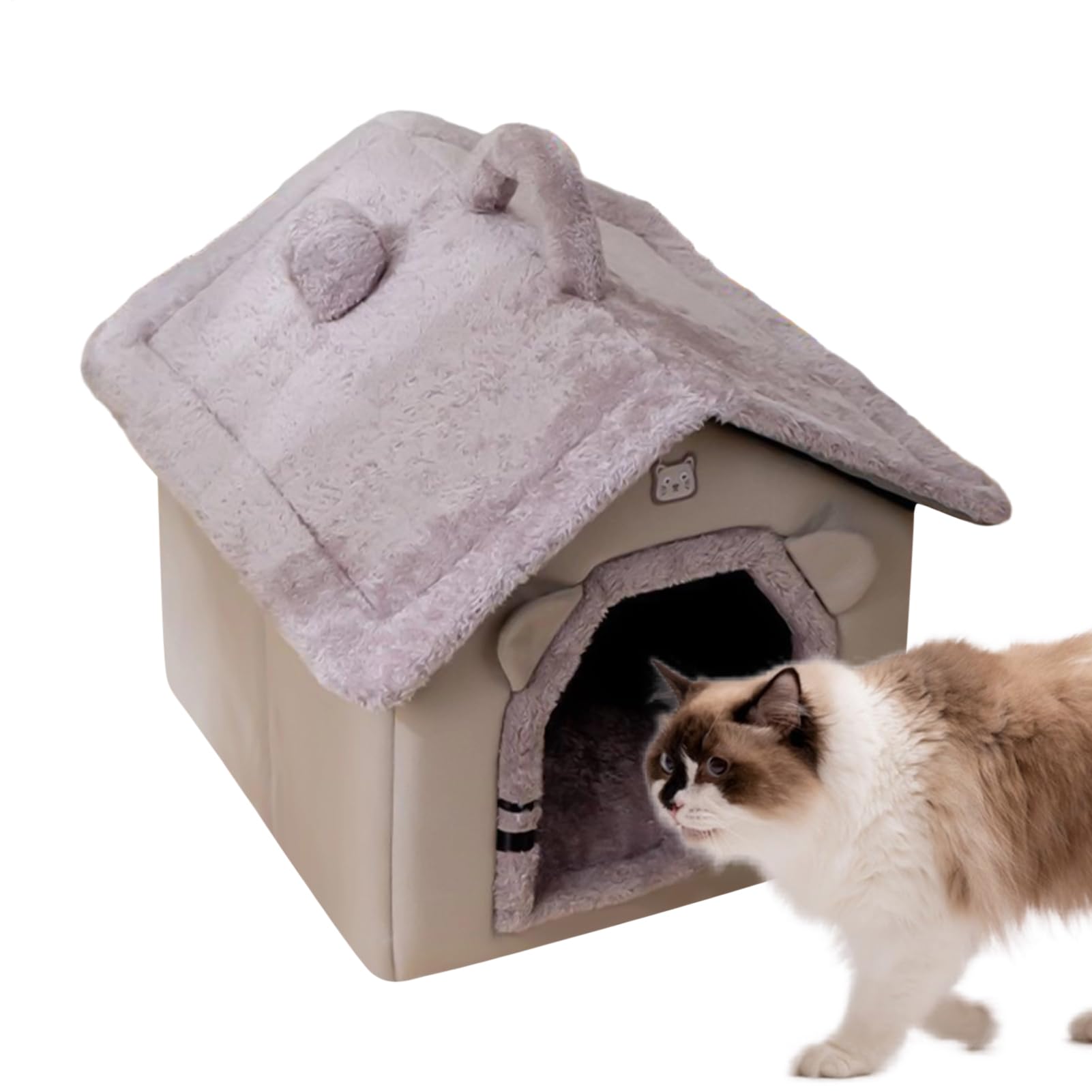 Camas para gatos Veasbuu en forma de cueva acogedora y engrosada para el invierno