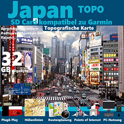 Japan Garmin Karte Outdoor Topo microSD. Topografische GPS Freizeitkarte für Fahrrad Wandern Touren Trekking Geocaching & Outdoor. für Garmin