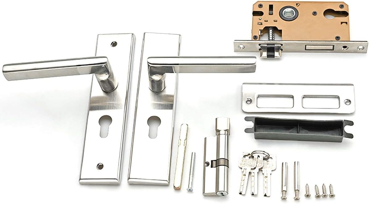 Indoor Door Lock Stainless Steel Front Back Lever Door Lock with Keys Includes Lock Body Panel Lock Cylinder Keys Screws