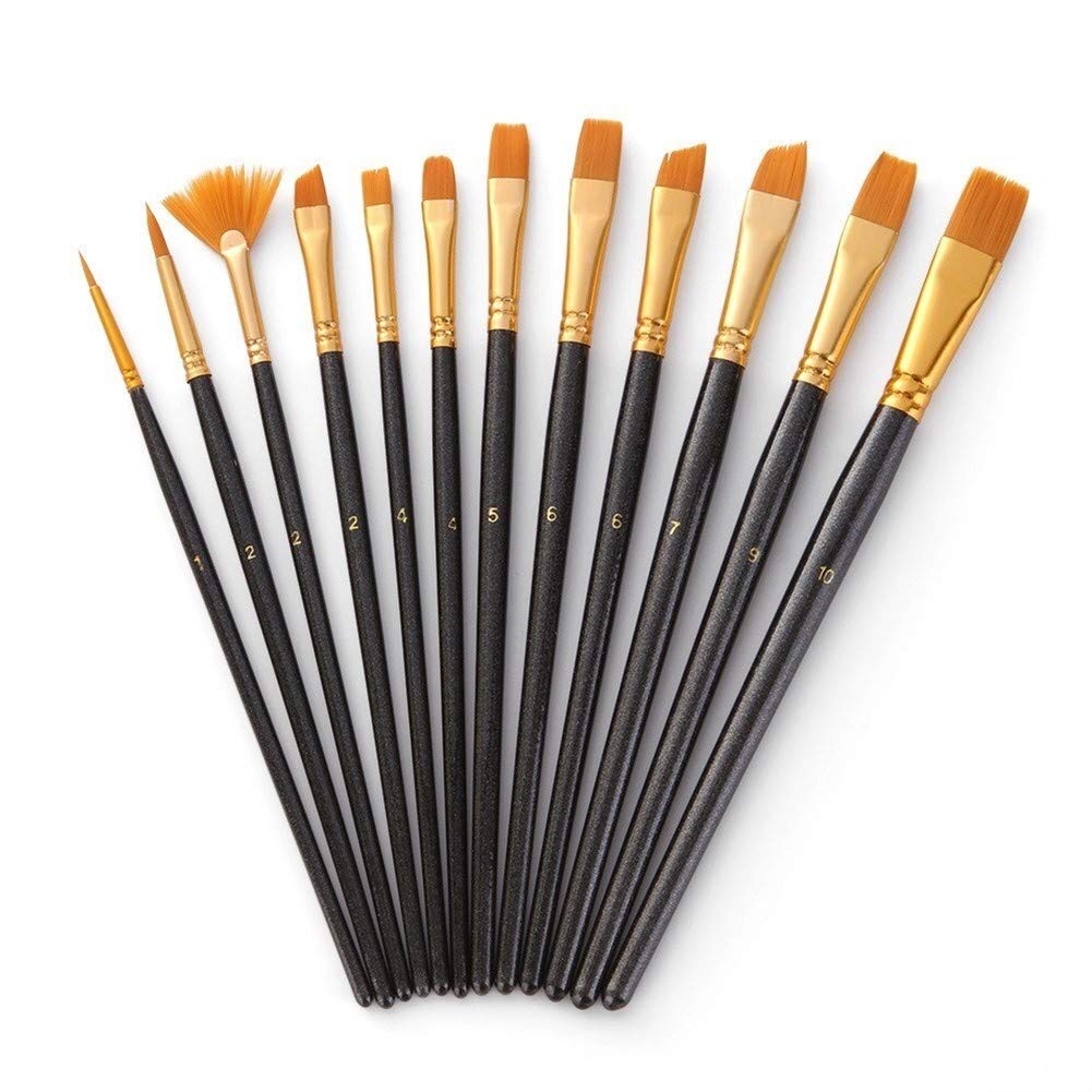 12Pcs Paintbrushes Nylon Hair Painting Brushes Set with 2 Paint Tray Palette for Watercolor Acrylic Oil Paintings Great Gift for Kids Artists Multi-Color Painting Pens Use for Painting