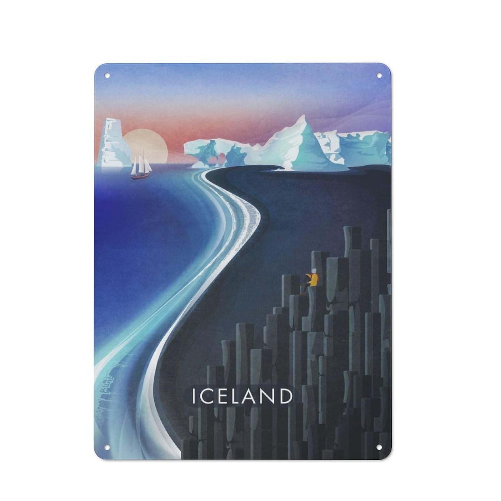 Junmoney Iceland 1 Vintage Metal Wall Decor 40X30cm, Metal Gift Sign For Hallway, Home Bar, Garage Or Study