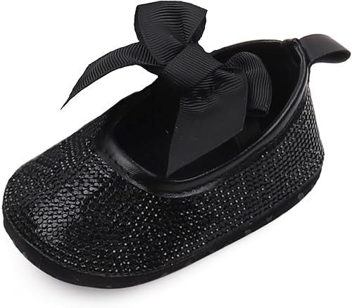 Zapatos planos Mary Jane para bebés y niñas, con lazo brillante y diamantes de princesa, zapatos antideslizantes para cuna