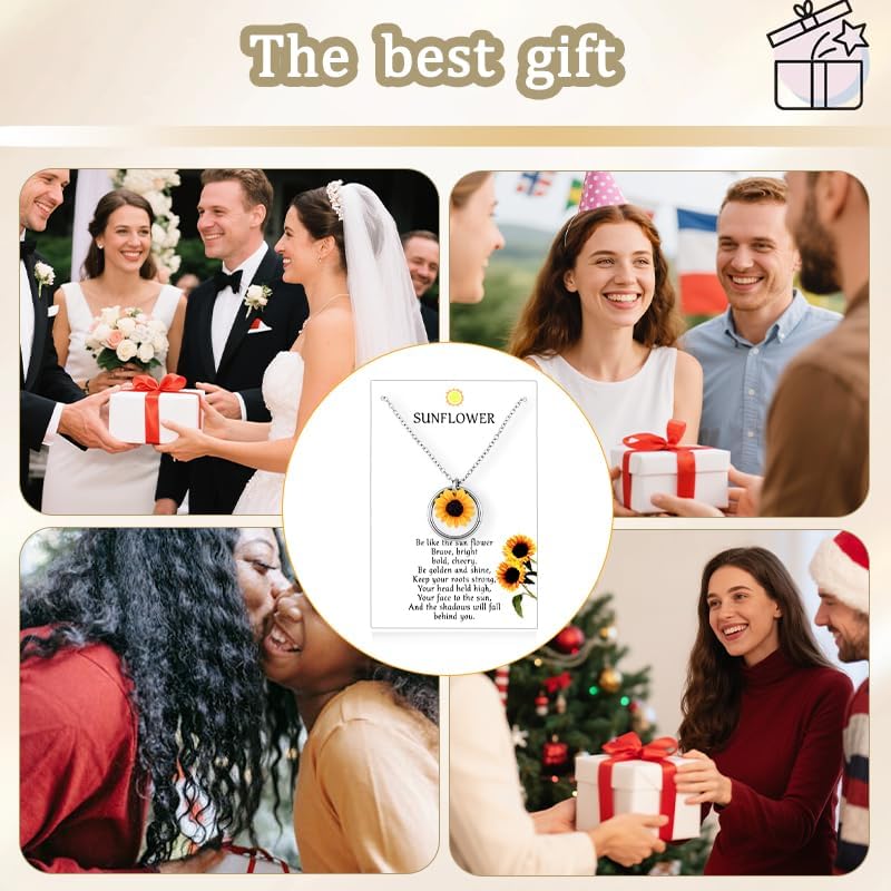 Inspirational Sunflower Necklace Gifts for Women Birthday Christmas Gifts for Women Friends Mom Daughter Granddaughter Niece Gift for Sunflower Lovers - Image 2