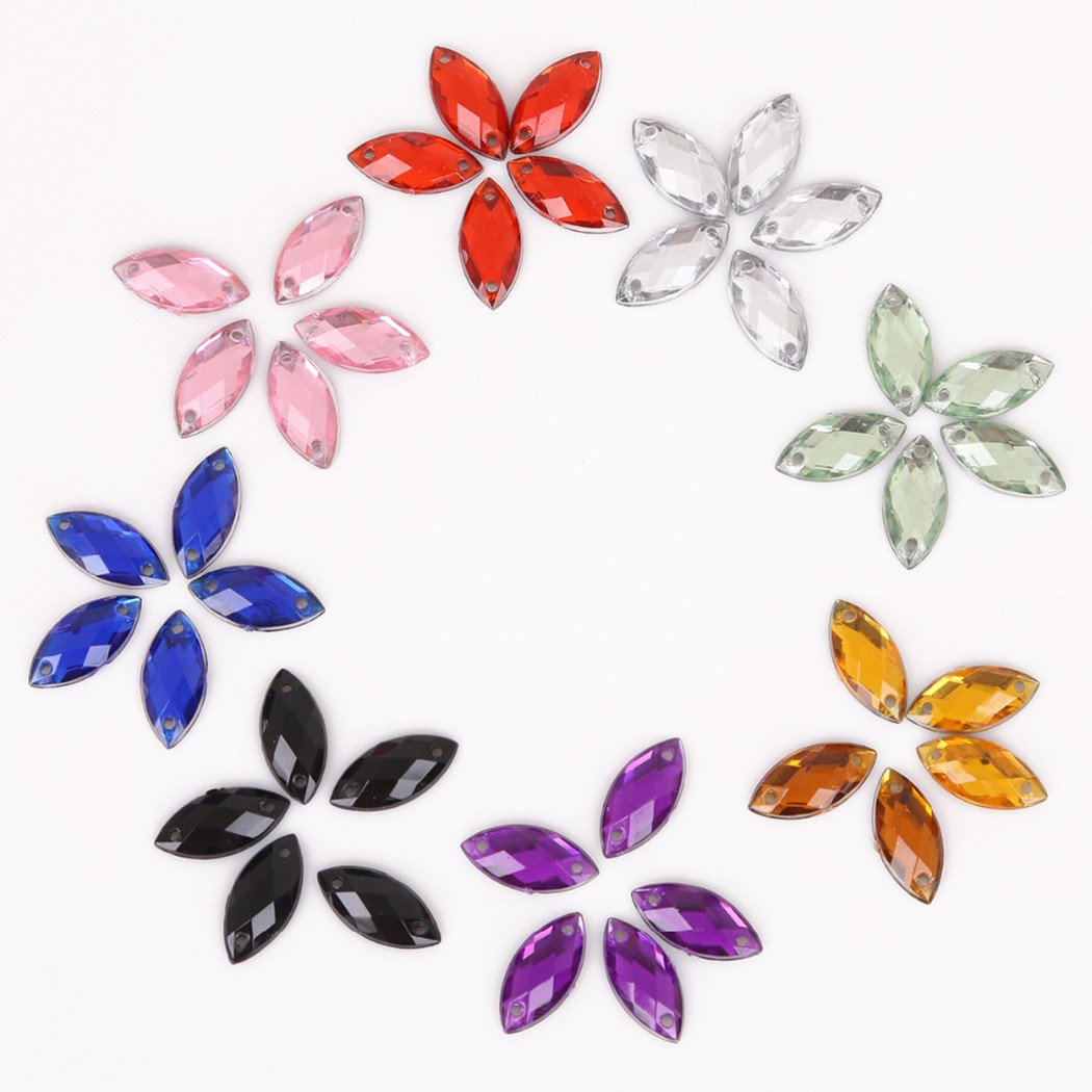 120PCS Sew-On Acrylic Crystals - AB Effect Flatback Rhinestones 7x15mm For DIY Clothes, Crafts, Jewelry