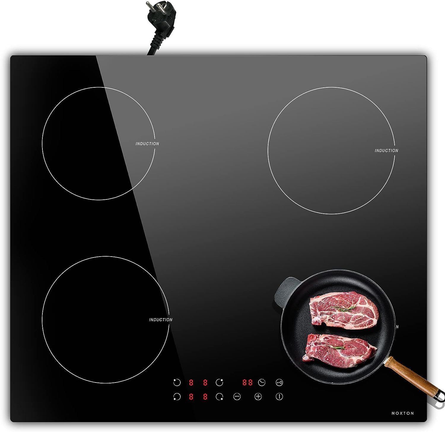 Plaque Induction 4 Feux avec Prise, Plaque de Cuisson Electrique Encastrable, Table de Cuisson Induction 60CM, 6400W Plaque Induction 4 Foyers avec Commande Tactile, Sécurité Enfant, Minuterie