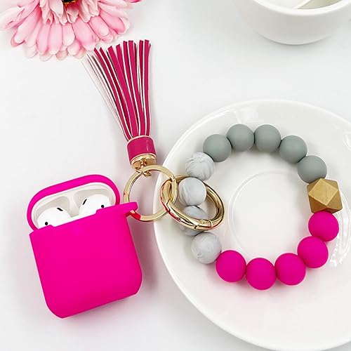 Vista 12 de Funda compatible con AirPods, funda protectora de silicona suave con llavero de pulsera, compatible con Apple AirPods de 2ª