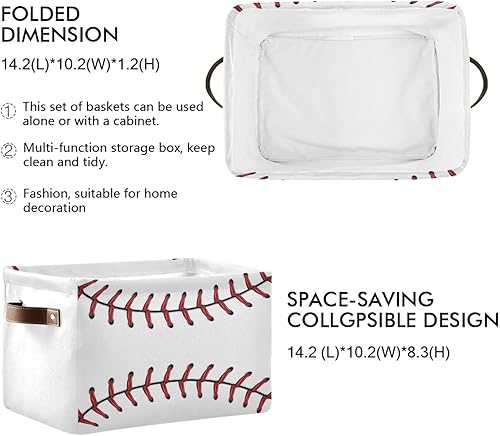 Miniatura 2 de Cesta de almacenamiento rectangular de encaje de béisbol para sóftbol, caja de almacenamiento plegable con asas de cuero, cestas de regalo vacías