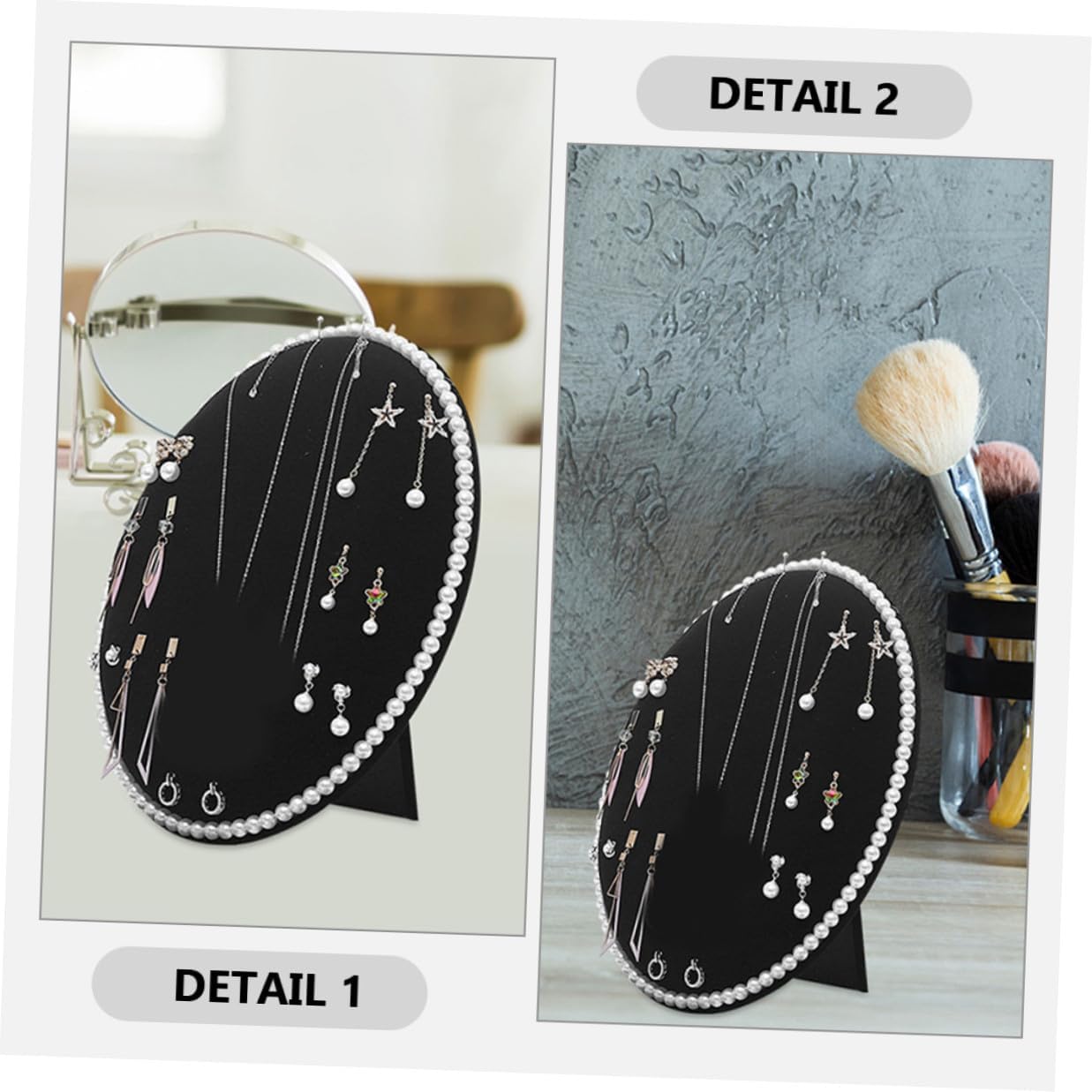 Amosfun Wall-mounted Earring Display Stand Large Oval Pearl Board Black Velvet Jewelry Organizer Rack for Ear Studs and Necklaces, Desktop Accessory Holder for Home and Retail