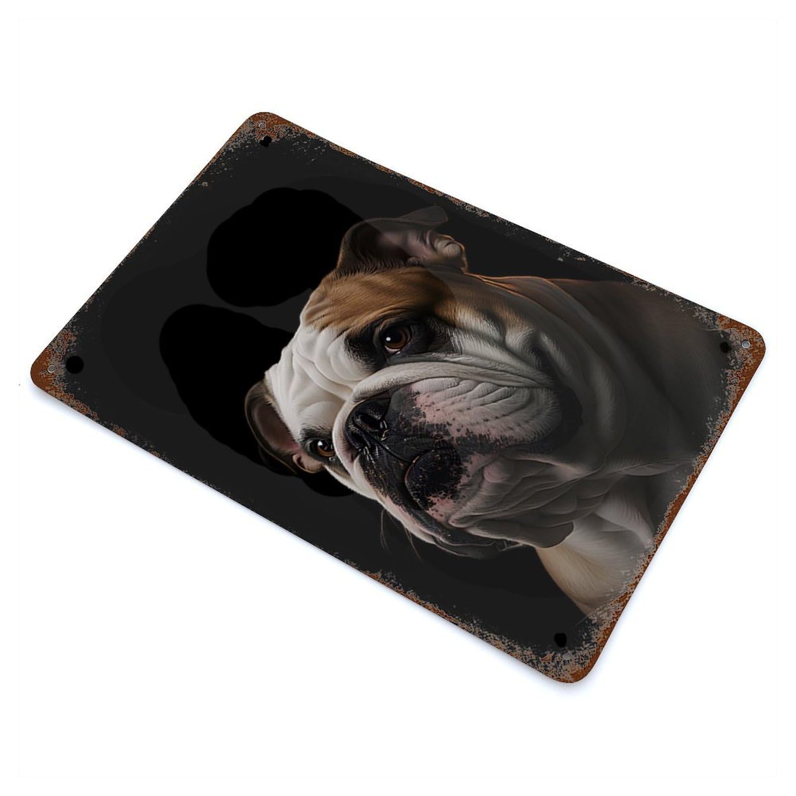 English Bulldog Portrait Distressed Metal Wall Sign 11.8"x7.9", Ideal for Cafe, Home Bar And Lounge Decor