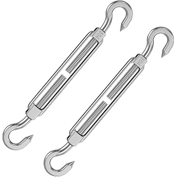 Pack of 2 Turnbuckles M8 Wire Tensioner 304 Stainless Steel Turnbuckles Adjustable Wire Rope Tensioner Rope Tensioner with Hook Tensioner for Rope Awning Garden Wire Fence Tensioner