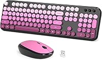 Vista 24 de Combo de teclado y mouse inalámbricos, 104 teclas redondas de tamaño completo de 2.4 GHz, teclados coloridos, receptor USB Plug and Play