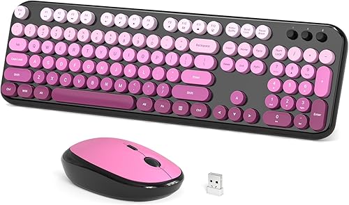 Miniatura 24 de Combo de teclado y mouse inalámbricos, 104 teclas redondas de tamaño completo de 2.4 GHz, teclados coloridos, receptor USB Plug and Play