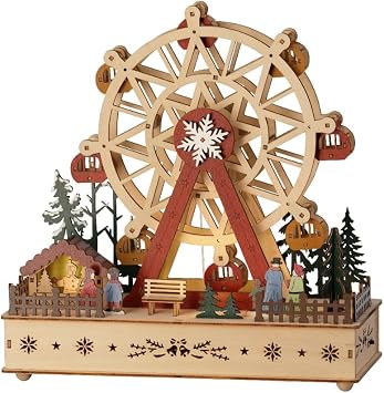 Lumineo LED Wood Ferris Wheel Scene, 11" Tall, Warm White LEDs, Musical