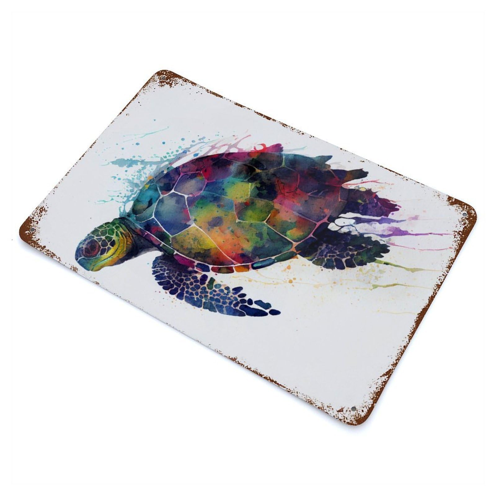 Turtle Watercolors Rusty Metal Tin Sign 11.8"x7.9", Classic Wall Plaque for Pub, Kitchen And Man Cave Decor