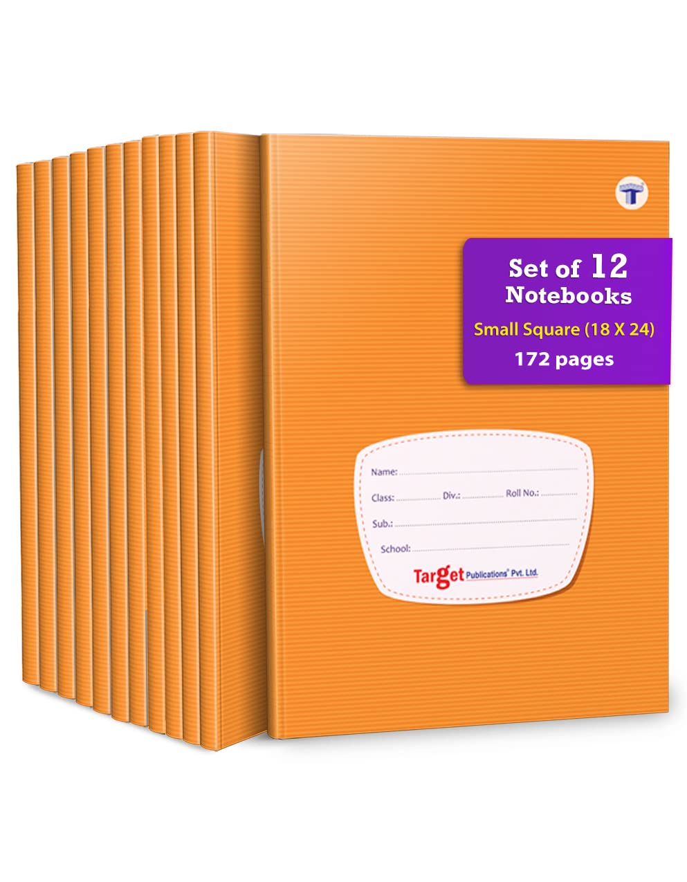 TARGET PUBLICATIONS Small Square Box Notebooks for Kids | 172 Ruled Pages | Soft Bound Cover | Maths Practice Books | 18 cm x 24 cm Approx | Set of 12 | GSM 58