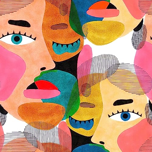 Modern Art Peel & Stick Wallpaper - Abstract Colorful Human Face Pattern Contact Paper - Removable, Waterproof, Decorative Vinyl - Self-Adhesive Wallpaper for Living Room, Bedroom - 17.71' X 118.1'