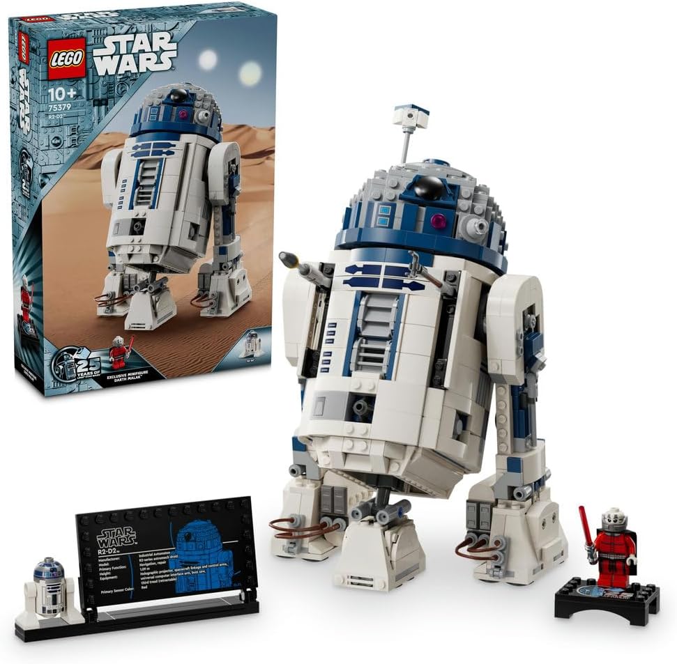 LEGO Star Wars R2-D2 Model Set, Buildable Toy Droid Figure for 10 Plus Year Old Kids, Boys & Girls, with 25th Anniversary Darth Malek Minifigure and Decoration Plaque, Memorabilia Gift Idea 75379
