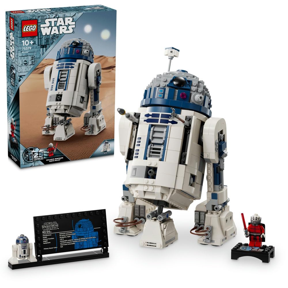 LEGO Star Wars R2-D2 Model Set, Buildable Toy Droid Figure for 10 Plus Year Old Kids, Boys & Girls, with 25th Anniversary Darth Malek Minifigure and Decoration Plaque, Memorabilia Gift Idea 75379