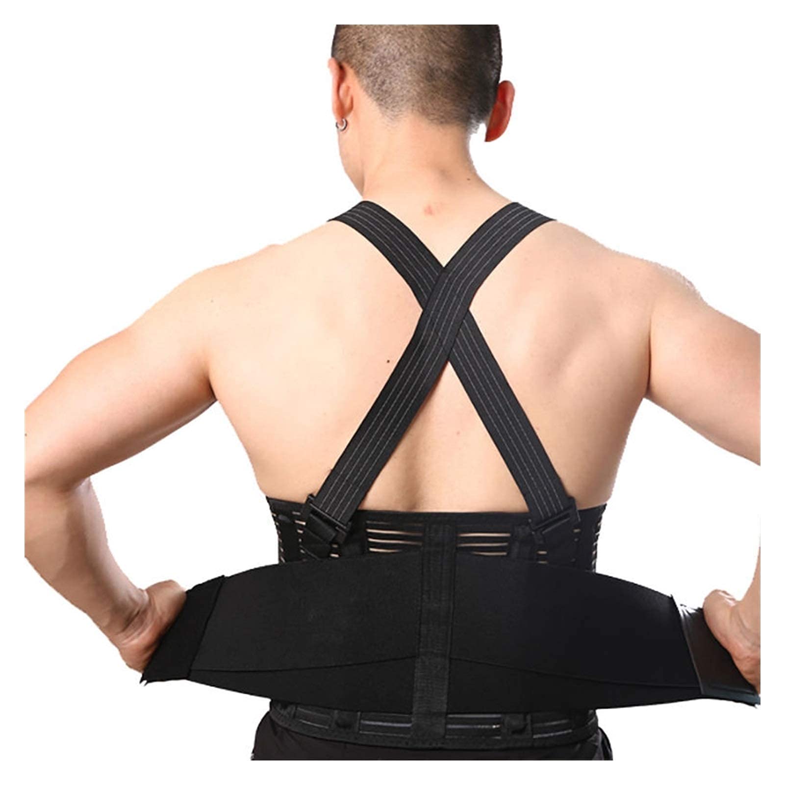 Cinturón de Soporte para la Espalda para Hombres， corsé para el Dolor de Espalda， Soporte para Levantar Objetos Pesados， Correas para los Hombros， cinturón de，Black-L