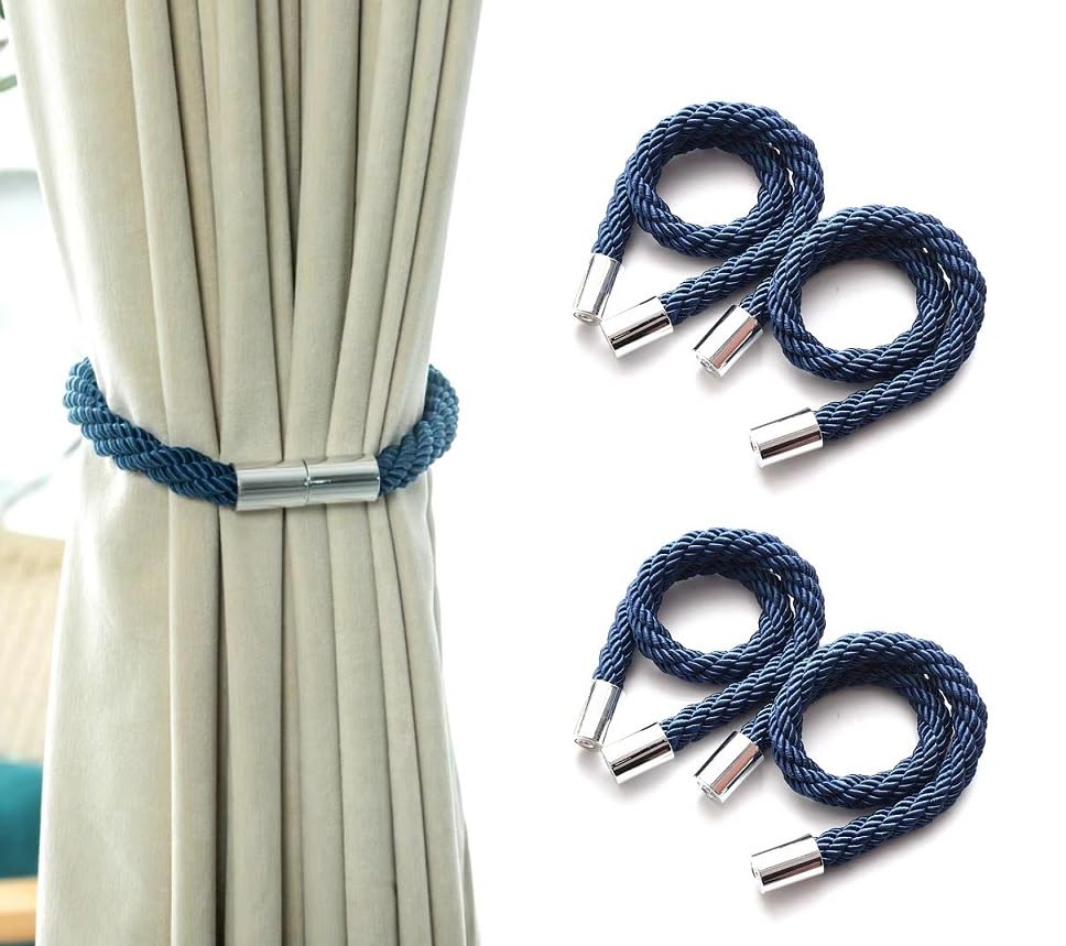 4Pcs magnetic curtain tie up curtain decorative tape does not require drilling Magnetic Curtain Straps Magnetic Curtain Clip For Home Office Hotel (royal blue)