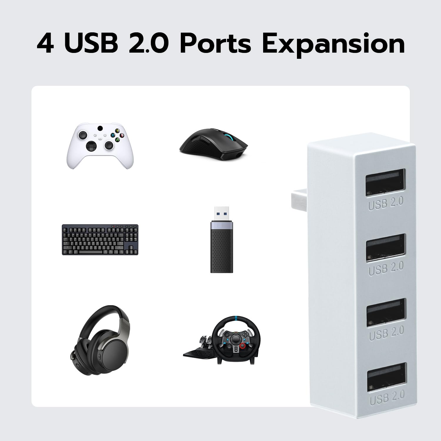 Hub USB 2.0 à 4 Ports Pour Xbox Series X, Adaptateur D'extension De Hub