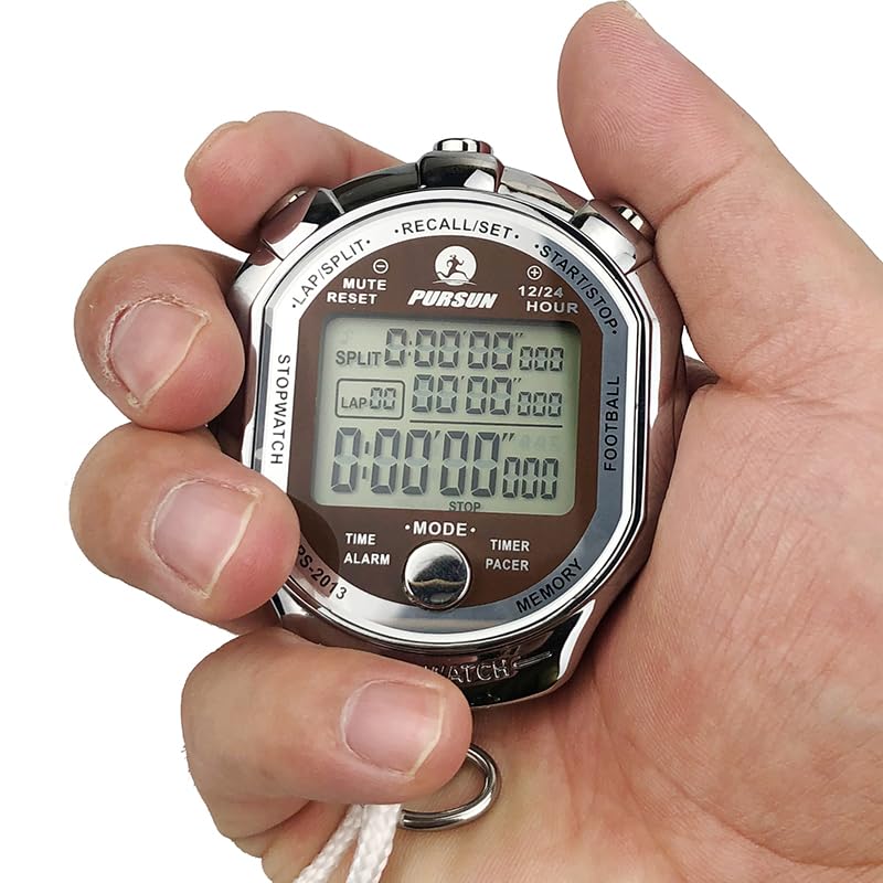 Cronometro Timer, cronometro in metallo, 100 giri di memoria, cronometro digitale, resistente all'acqua, cronometro per sport, competizioni (argento)