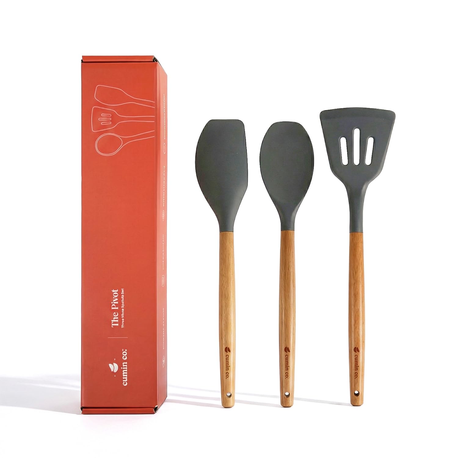 CUMIN CO. Silicone Spatula Set of 3 | Non Toxic Heat Resistant Spatula for Cooking and Baking | BPA Free, SGS Certified | Upto 230°C | Cookware Friendly |-image-22