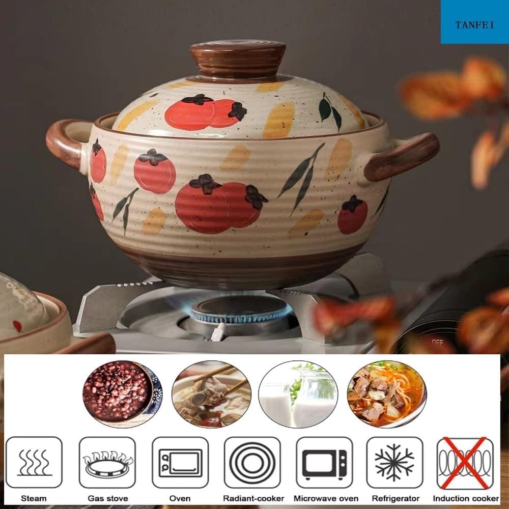Soup Bowl,Ceramic Soup Serving Pot,Chinese Ceramic Casserole Dish, Clay Pot, Earthen Pot Cookware with Lid, Stockpot for Stew, Soup, Steam, Oven Safe-Heat(Red,4.5L)