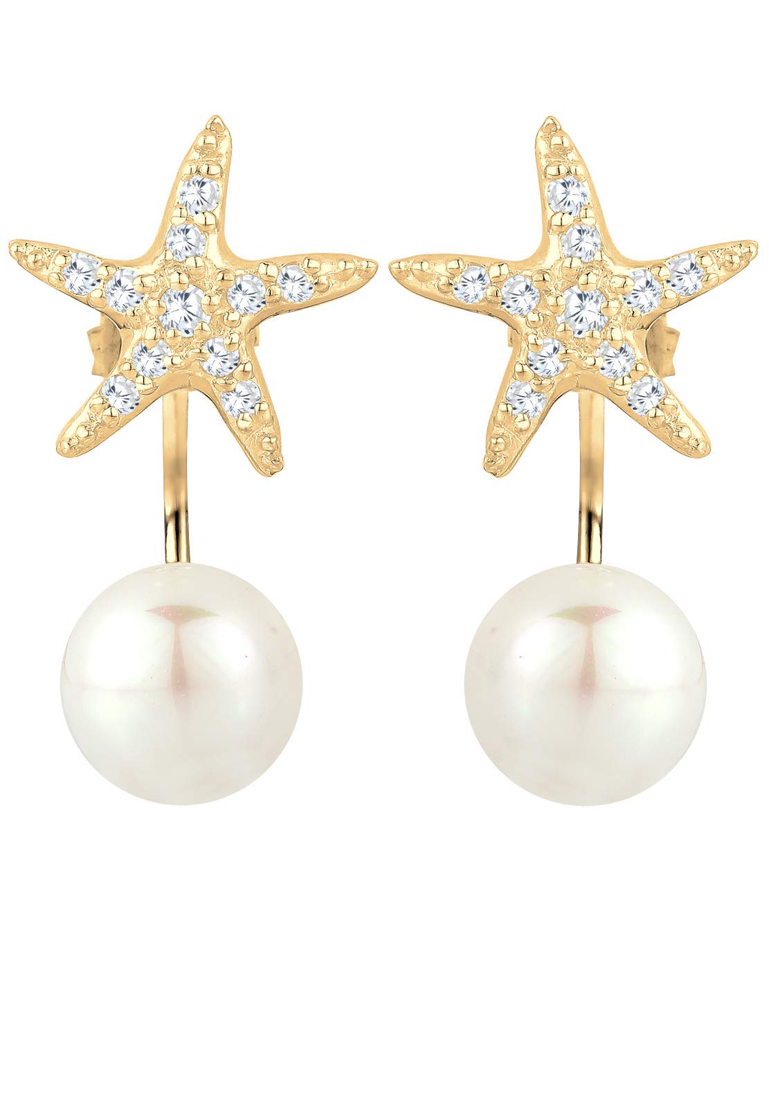 Elli Pendientes para mujer con forma de estrella de mar con perlas y cristales de circonita en plata de ley 925 chapada en oro, Corte facetado, Circonia cúbica