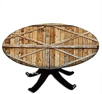 Vista 13 de Mantel redondo azul oscuro, tablones de madera con textura de tablones de imagen, pared de suelo, vida rústica de campo, borde elástico