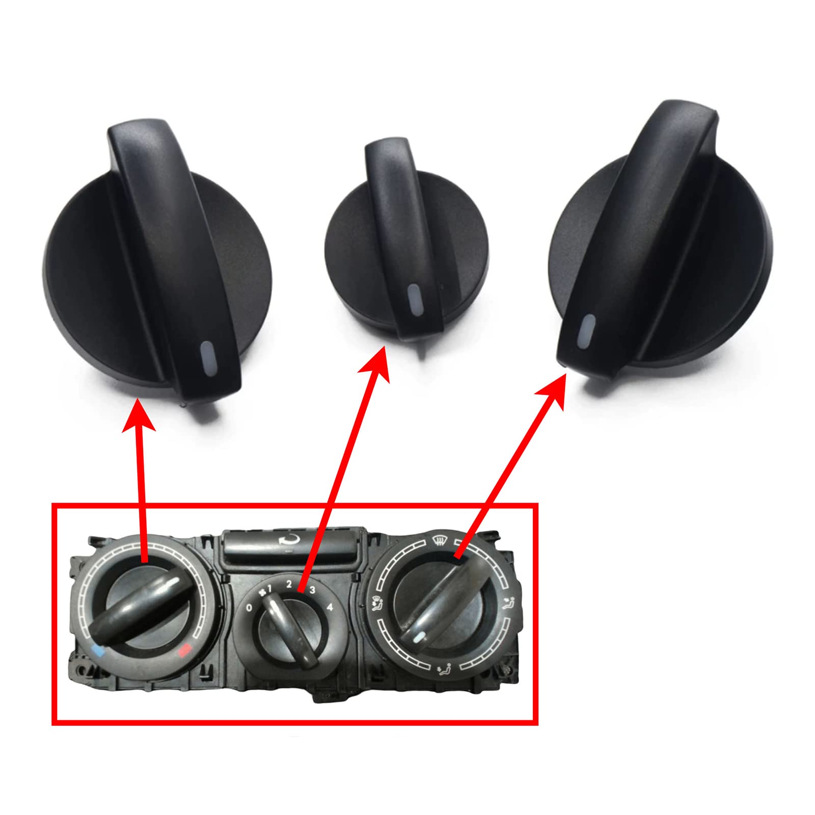 (Lot de 3) Bouton de Position Commande Réglage Chauffage Ventilation compatible avec TRANSPORTER 5 V T5 de 2003 à 2016-7H0820045A 7H0820045F