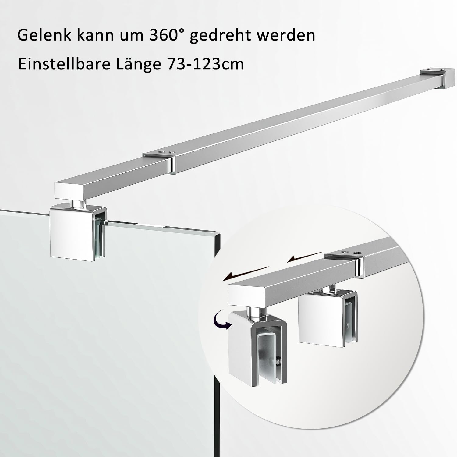 Boromal Haltestange Duschwand Haltestange für Duschwände Stabilisierungsstange Haltestange Stabilisator für Glasdicke 8-10 mm Dusche Duschwand Duschabtrennung Edelstahl 73-120cm