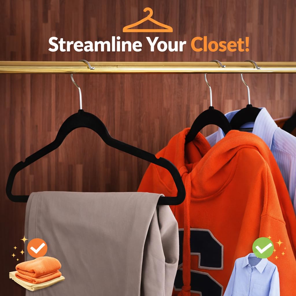 MARKET 99 Black Non-Slip Velvet Suit Hangers Set of 20 | Ultra-Thin Space-Saving Clothes Hangers with 360Β° Swivel Strong Hook | Durable Hangers for Coats, Shirts, Jackets & Dresses 1