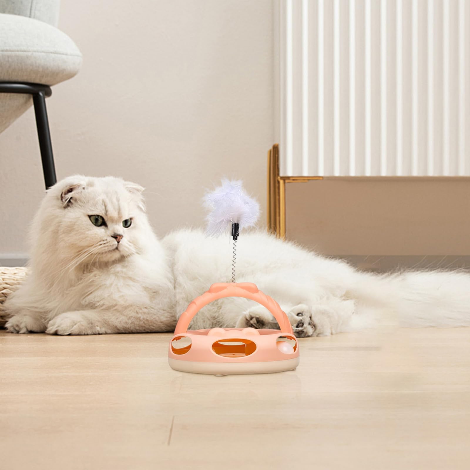 Juguetes para Gatos， Juguete de Pelota giratoria con Rompecabezas for Gatos, Entrenamiento Mental Plumas