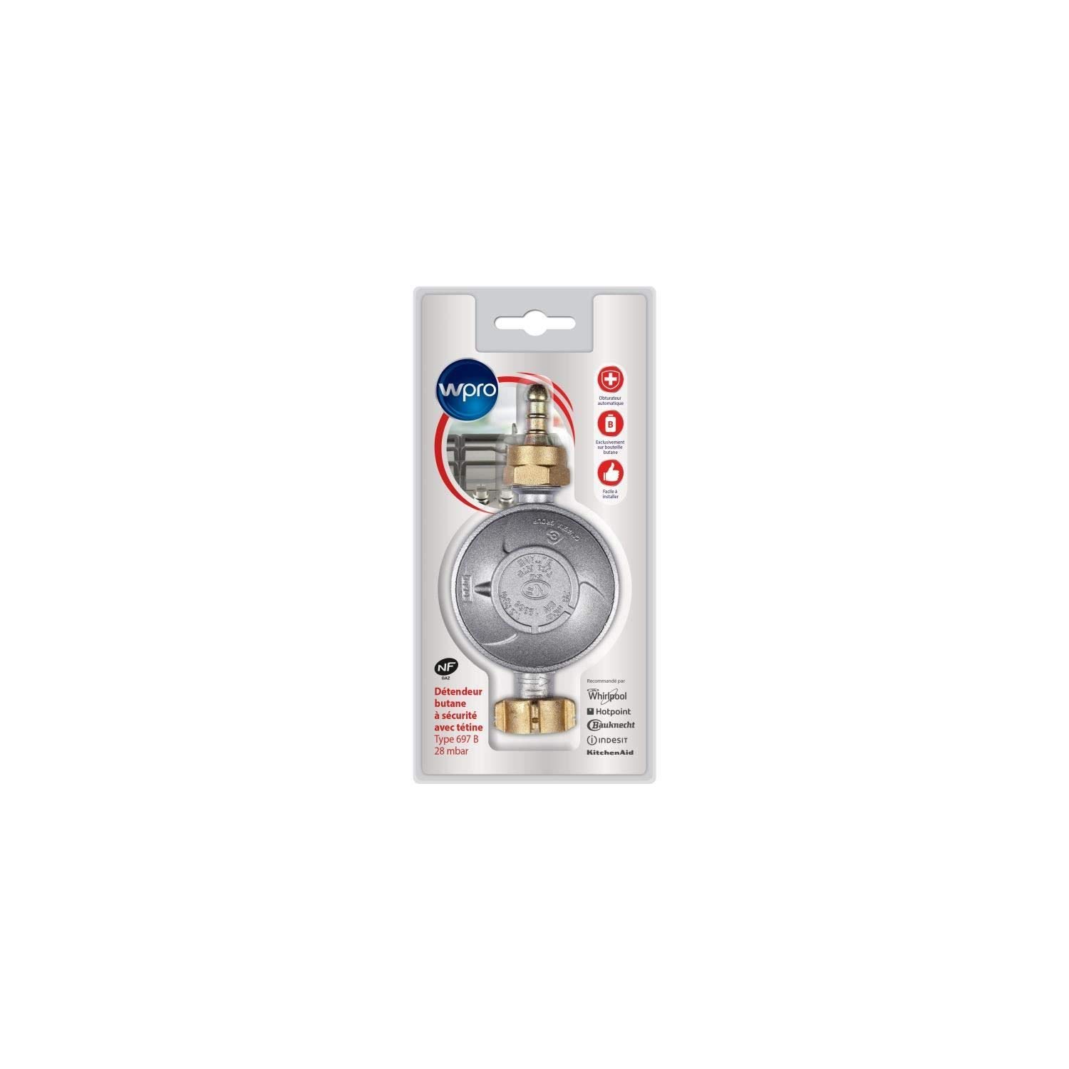 Wpro DBB028 Détendeur avec Obturateur Automatique intégré pour Gaz Butane avec tétine amovible Pression 28mbar