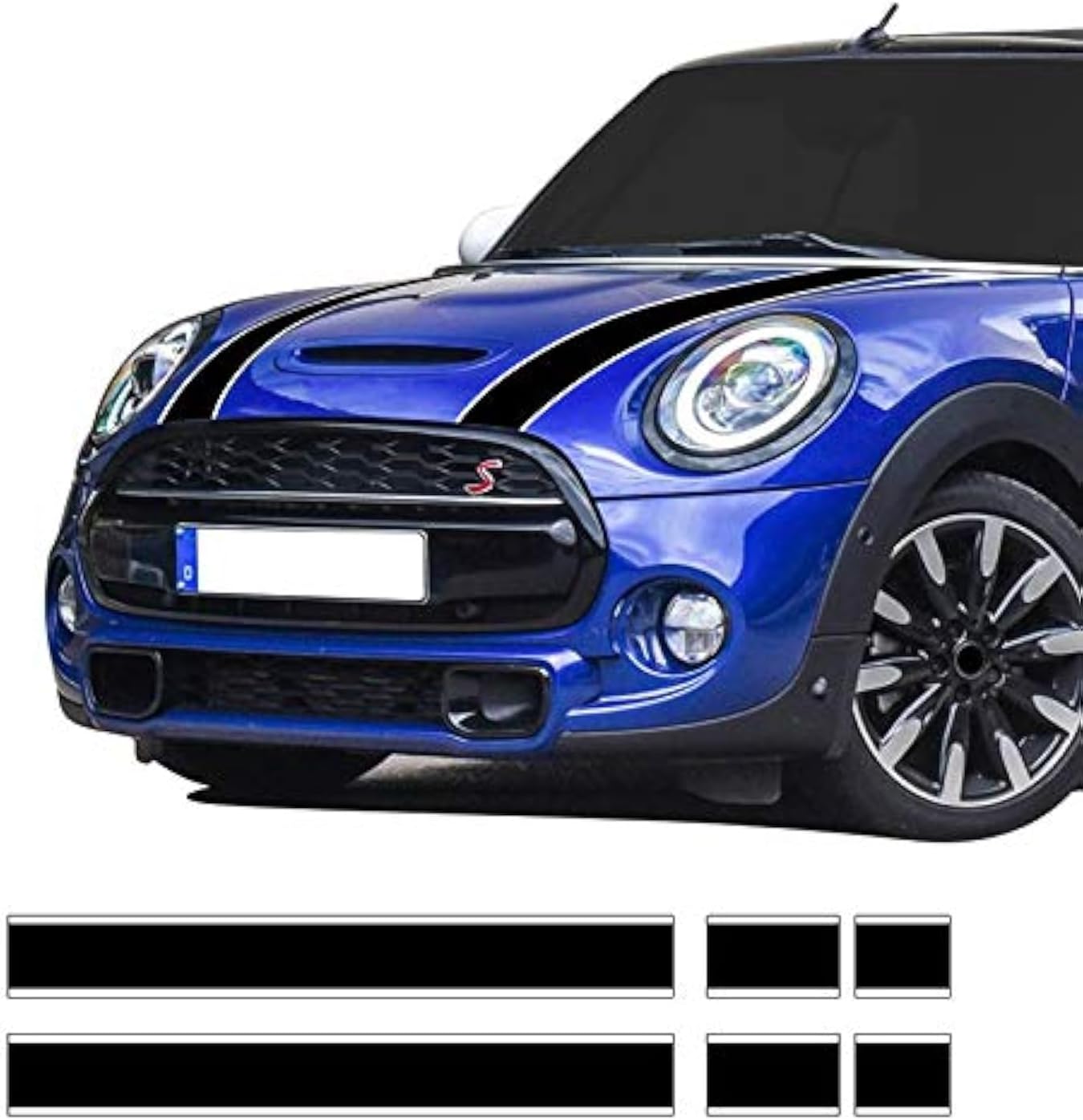 Car Styling Hood Bonnet Stripes Sticker Trunk Rear Engine Cover Vinyl Decal Stickers for Mini Cooper R56 R57 F55 F56 Accessories (Black-White)