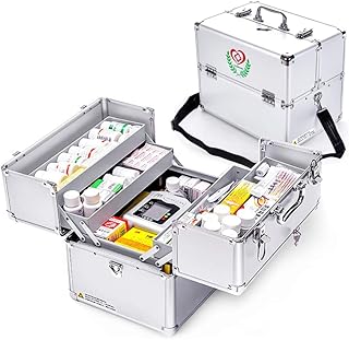 Medizin-Kasten, Haushalts-Tragbarer Aluminiumlegierungs-Dreischichtiger Doppelter Offener Passwort-Medizin-Kasten-Droge-Au...