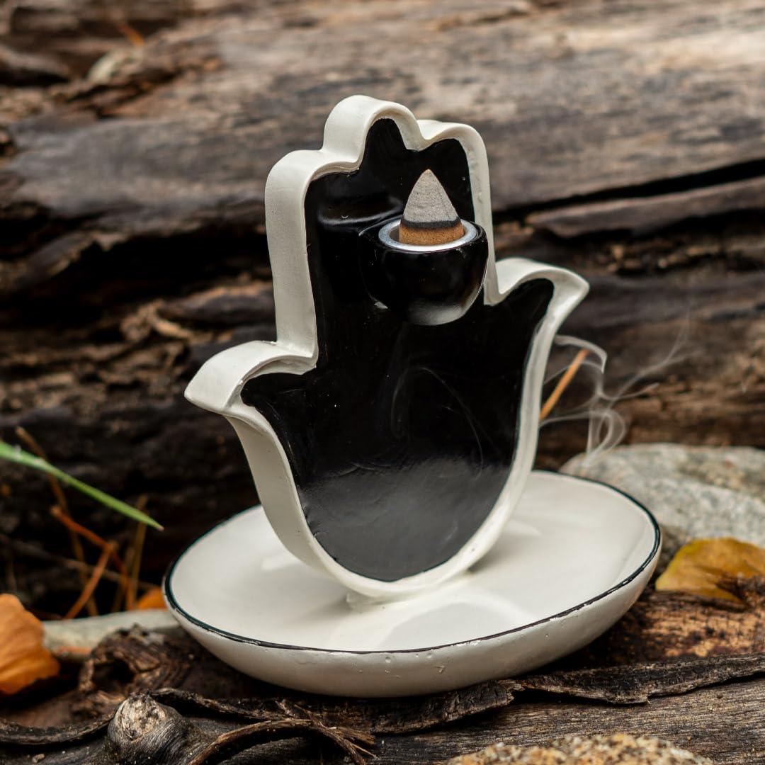 Pacific Giftware Hamsa Sanctuary - Bruciatore di incenso a riflusso, protezione spirituale con flusso di fumo ipnotizzante, decorazione decorativa per casa e interni