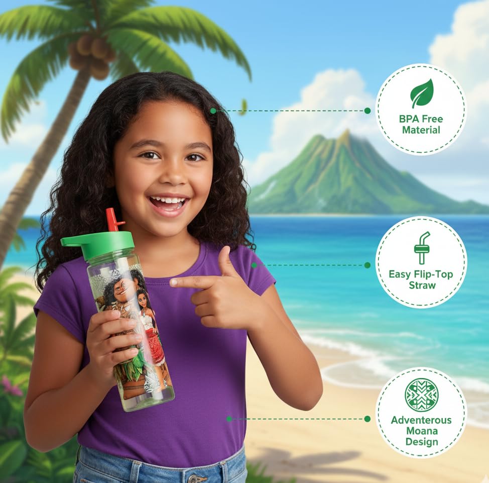 Image of Gluman Water Bottle for Kids | Disney Moana Ninos 700 ml Sipper Bottle with Flip-Top Closure | Kids Sipper School Water Bottle | Picnic Bottle | Food Grade | School Bottle for Boys | Leakproof