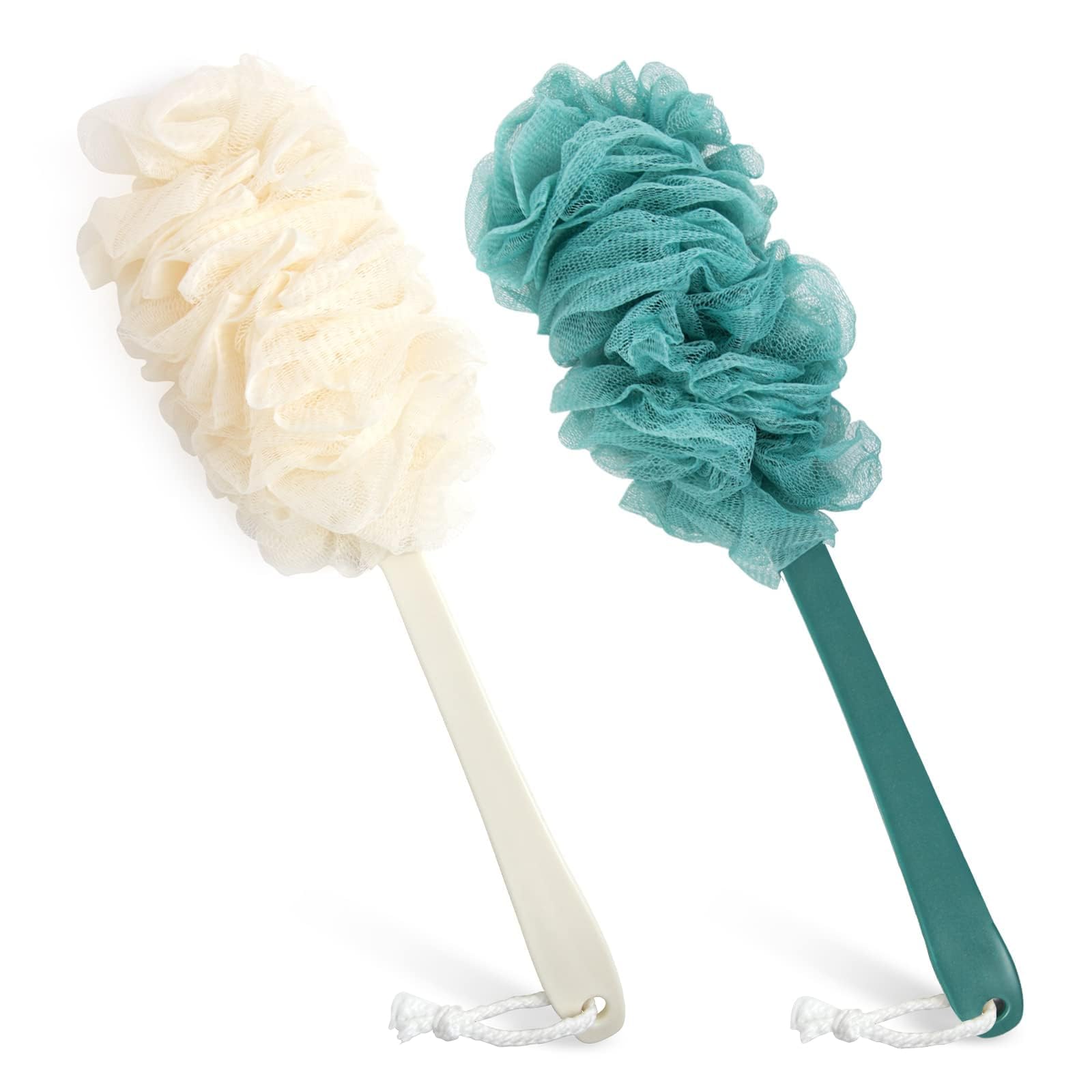 DOOKOO2Pack Back Scrubber for Shower,Loofah Sponge Shower Brush Using Body Exfoliating with Long Handle, Loofah on a Stick for Men Women, Bathing Accessories for Body Brushes