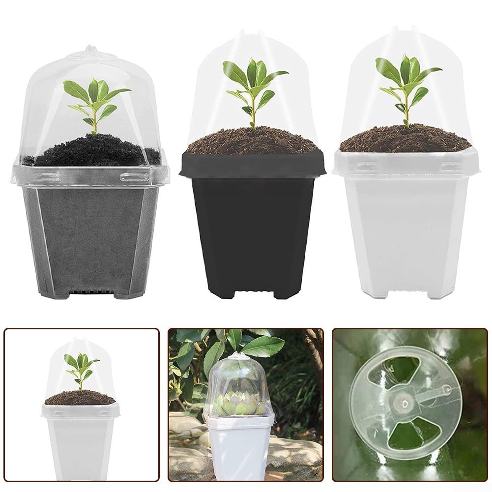 10 vasi quadrati per vivaio con cupole per umidità, vassoi in plastica per piante grasse, erbe aromatiche, verdure, contenitori riutilizzabili per piante drenanti, per giardinaggio interno e per mini