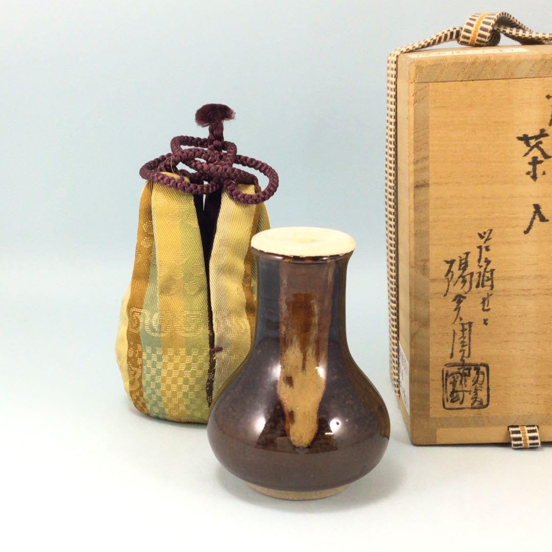 Amazon.co.jp: 陽炎園 膳所焼鶴首茶入 頚の長い濃茶入 茶道具 : おもちゃ