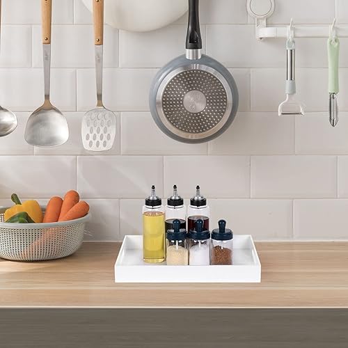 Miniatura 2 de Bandeja otomana de acrílico blanco moderno de 12 x 20 pulgadas con asas recortadas, bandeja organizadora para servir, bandeja decorativa para sala