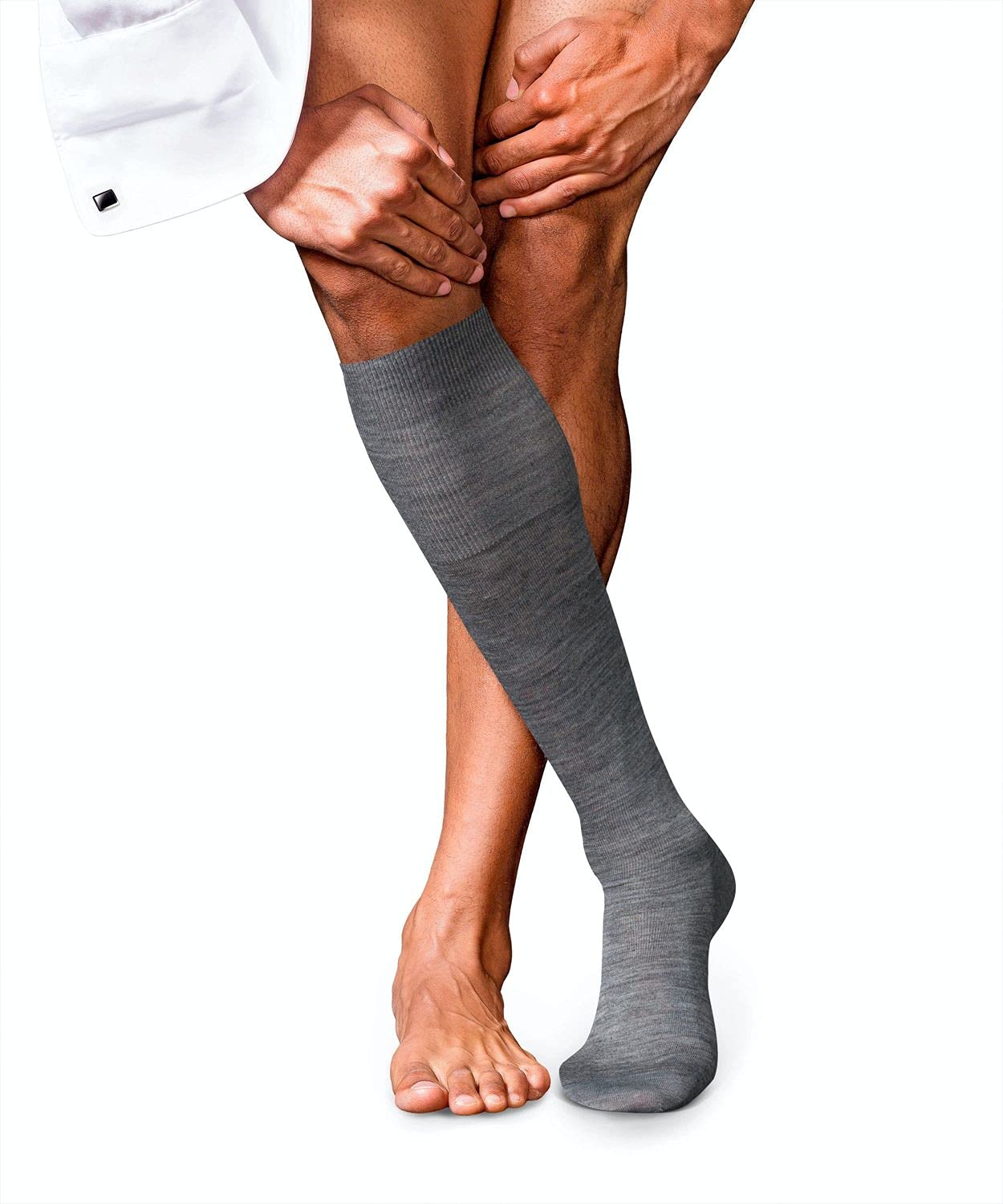 FALKE Herren Kniestrümpfe No. 6 M KH Wolle Seide lang einfarbig 1 Paar, Grau (Light Grey Melange 3388), 41-42