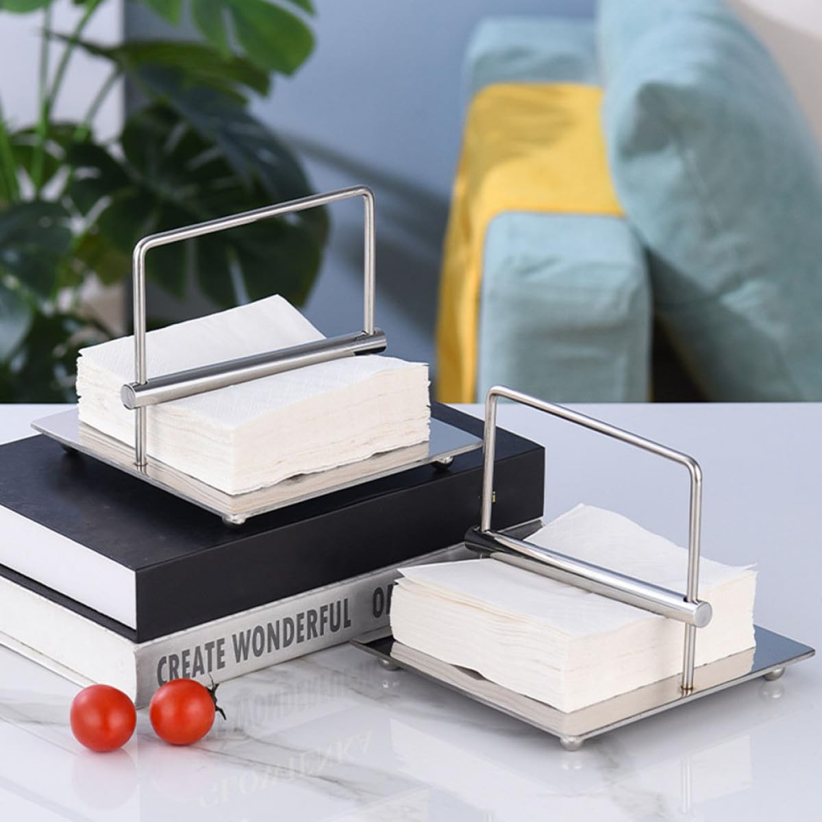 BESTOYARD Servilletero Superficie Atractiva y Moderna Hogar de Acero Inoxidable Plata que Previene Deslizamientos, Adecuado para Mesa de Postres en Fiestas