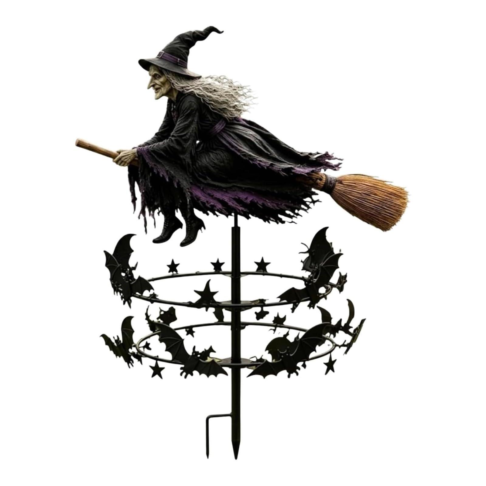 Halloween The Enchanted Witch Garden Wind Spinner, Metal Halloween Yard Art Outdoor Decor, Flying Witch & Bat Windmill with Stable Ground Stake for Garden Patio Pathway Fall Decorations