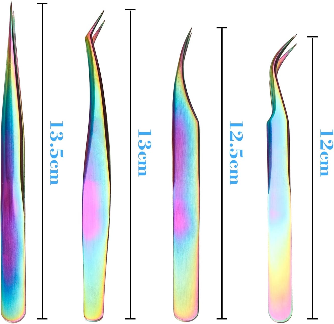 Eyelash Extension Tweezers Professional Set of 4 Rainbow Stainless