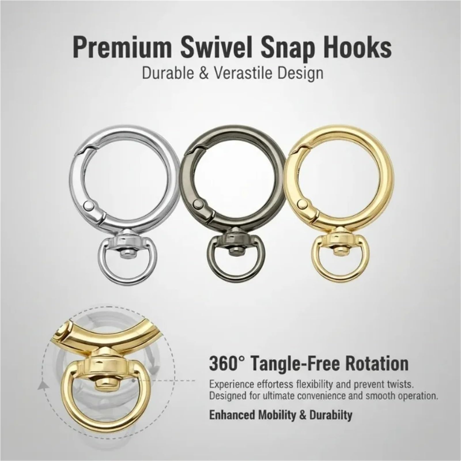Ganchos De Metal Giratorio 5/10/20/30 Pcs Round Spring Snap Hooks Swivel O Rings Buckles Clips For Bags Purses Keychain DIY(Black,30 Pcs)