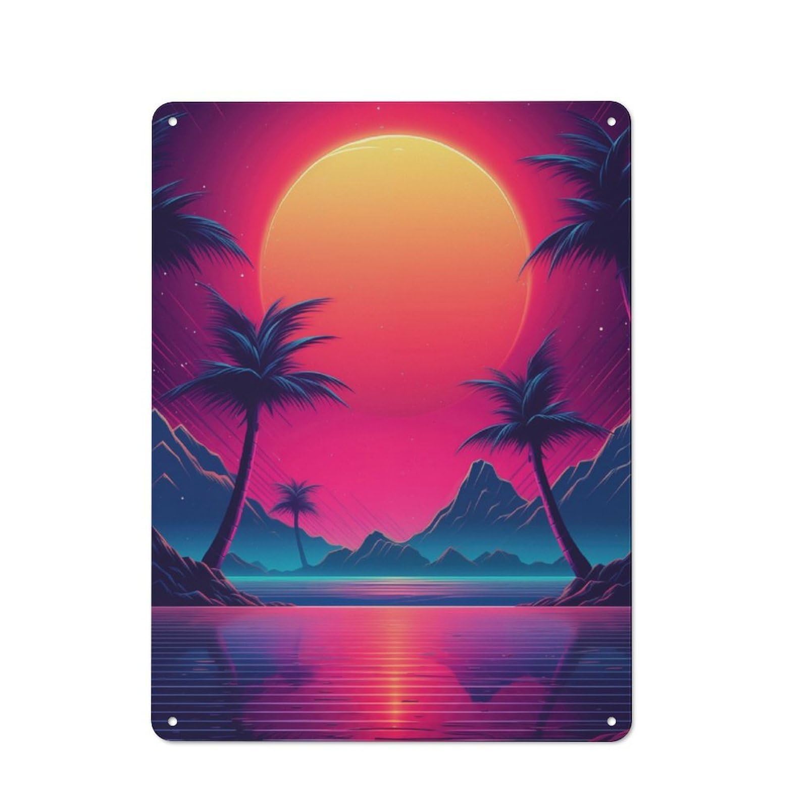 Junmoney Intense Synthwave Horizon Vintage Tin Sign 40X30cm With For Café Or Restaurant, For Kitchen, Dining Room And Home Bar Wall Decor