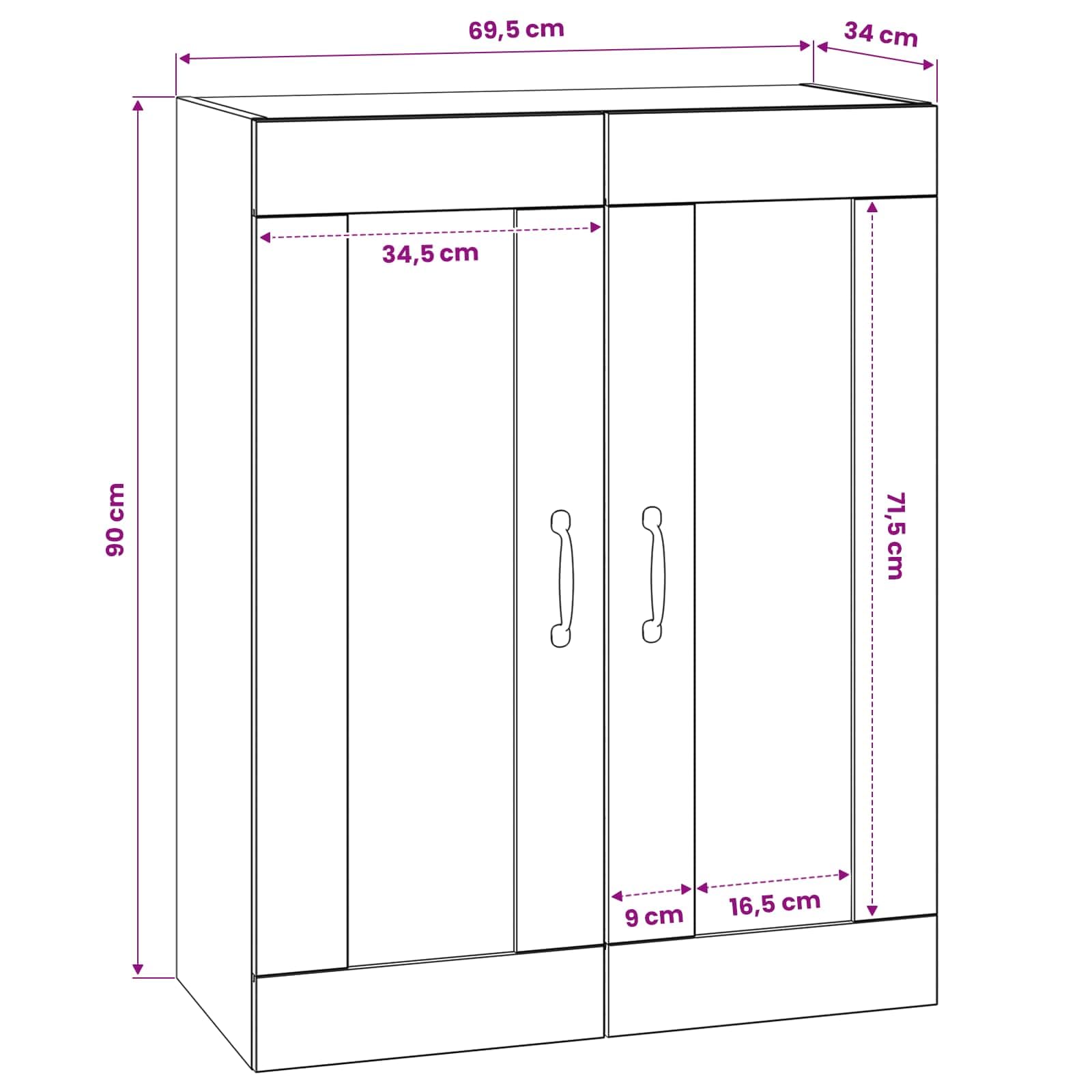 Armadietto a Parete Rovere Nero 69,5 x 34 x 90 cm